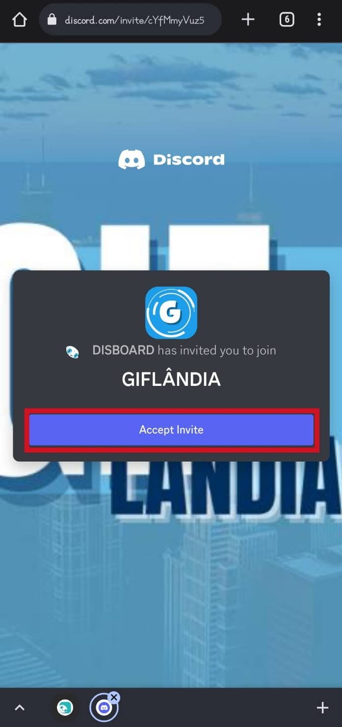 toque el botón Aceptar invitación para unirse | Cómo buscar en Discord Mobile