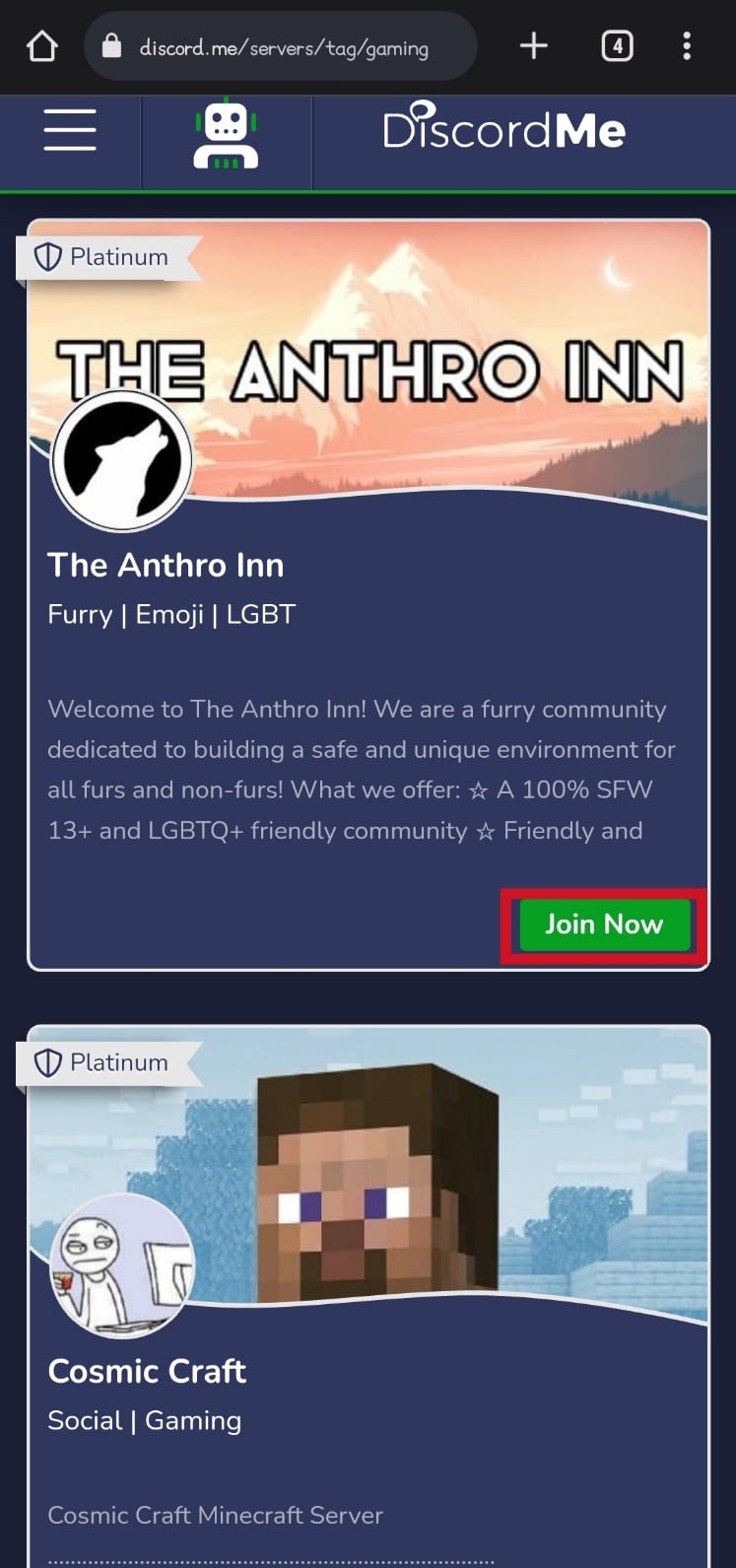 toque el botón Unirse ahora | Cómo buscar en Discord Mobile
