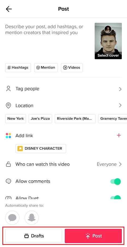 Toca Publicar o Borradores