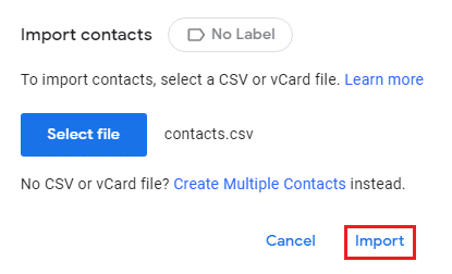haga clic en Importar. Cómo exportar direcciones de correo electrónico desde Gmail