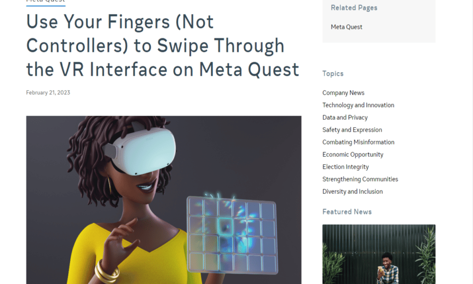 Use gestos con las manos para controlar la interfaz VR en Meta Quest