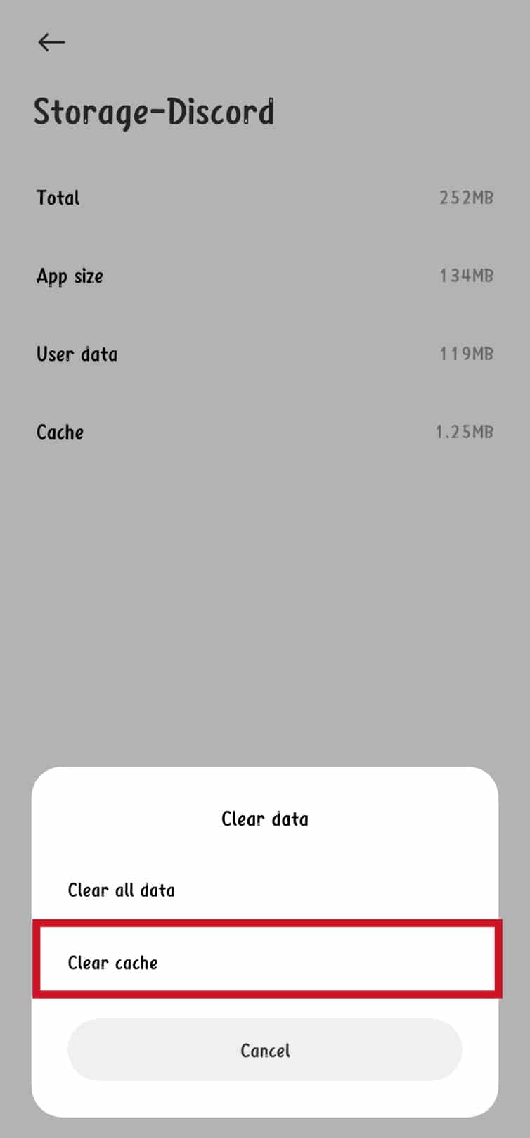 Toque en Borrar caché