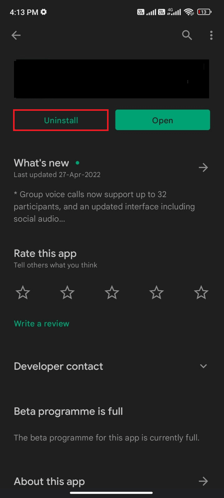 toque Desinstalar.  9 formas de arreglar la búsqueda de Discord que no funciona en dispositivos móviles
