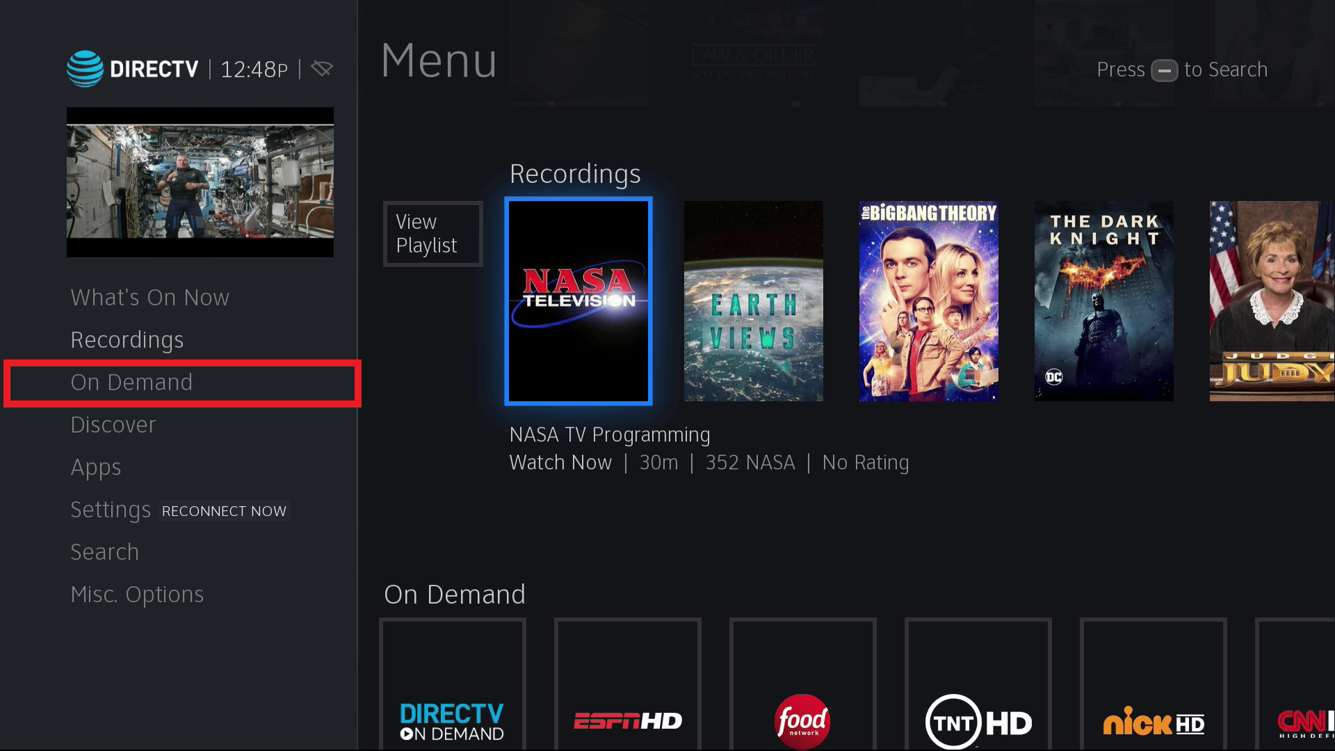 Vaya a la página Menú y seleccione On Demand directv