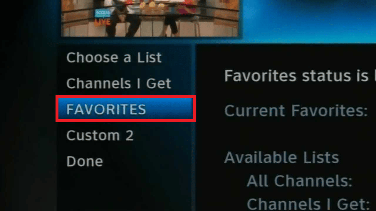 navegar a FAVORITOS en directv