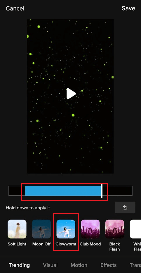 Seleccione el primer filtro deseado y colóquelo en el período deseado en la línea de tiempo