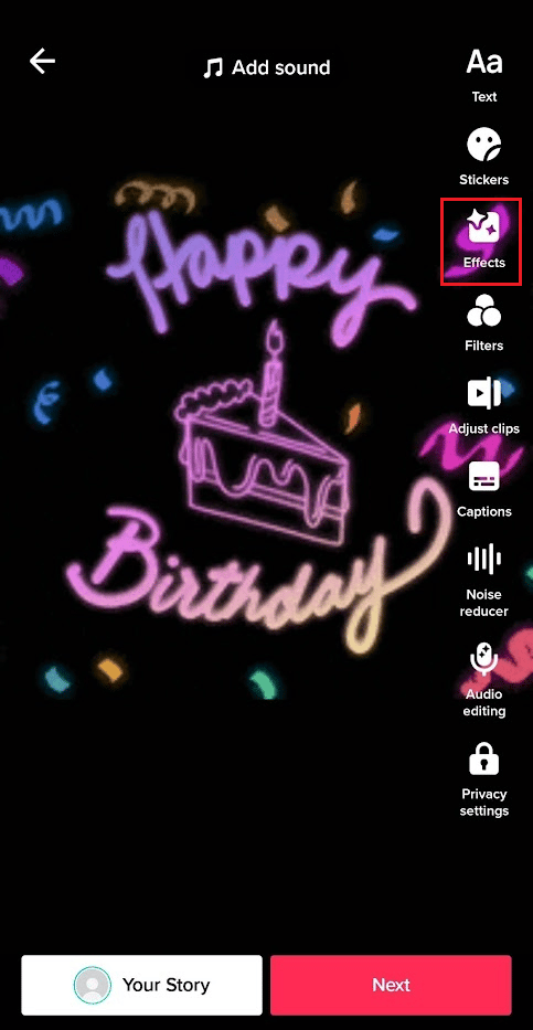 toque el icono de marca de verificación - pestaña Efectos