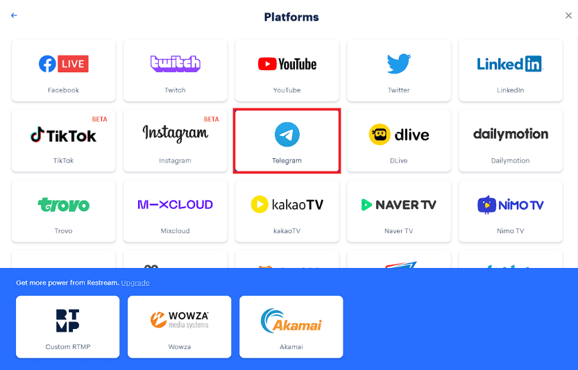 Haga clic en la opción Telegrama