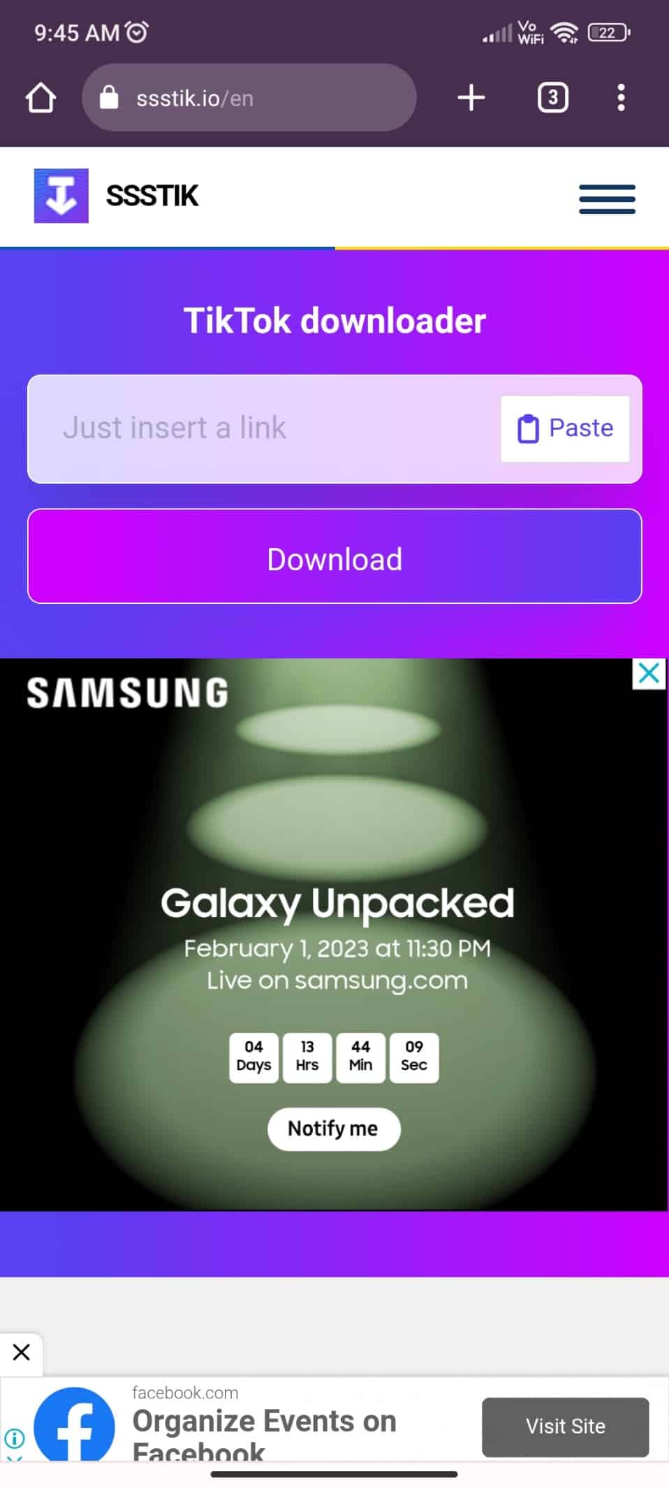 Escriba ssstik.io en la barra de búsqueda para visitar el sitio web de SSS TikTok 