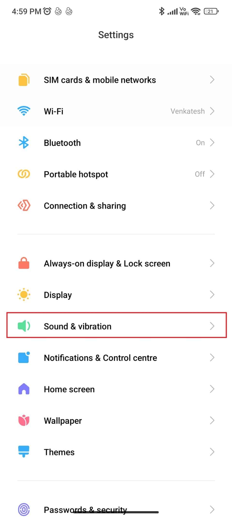 Toque en Sonido y vibración 