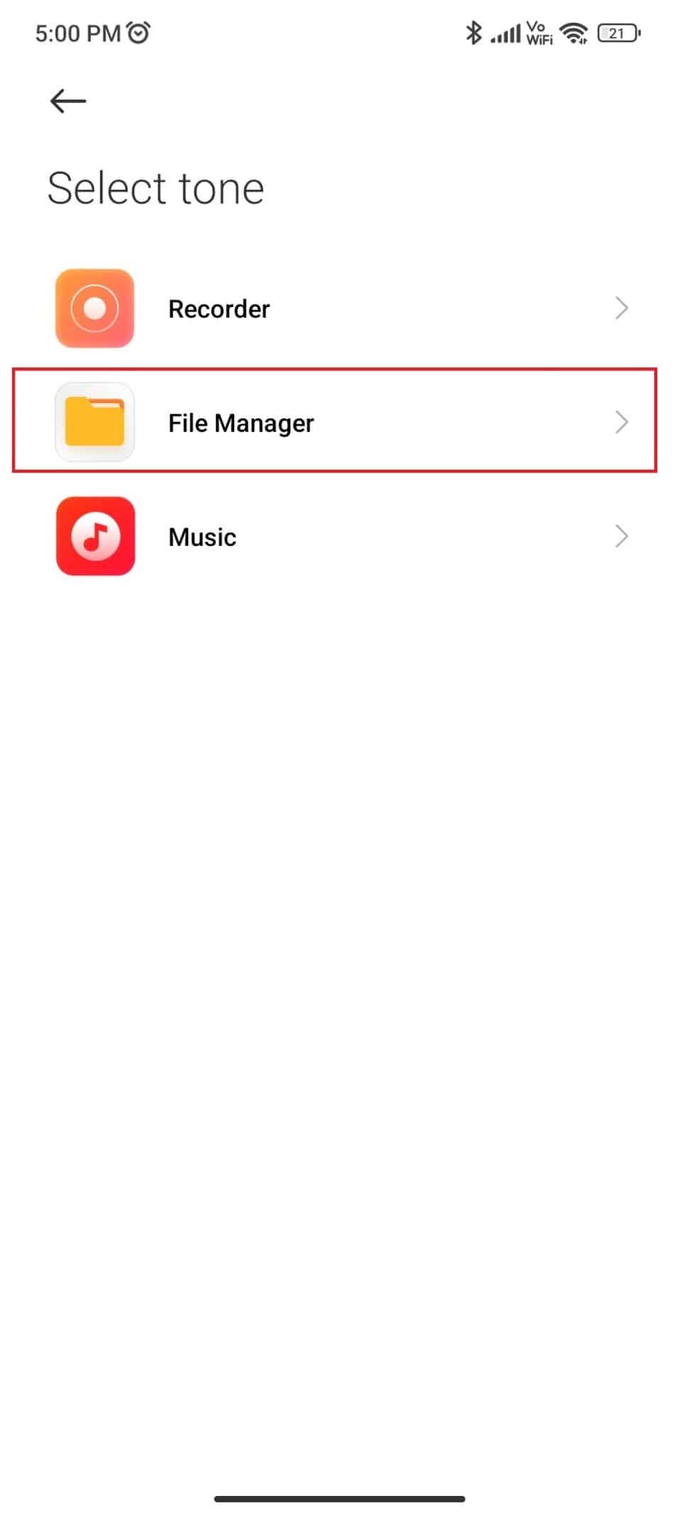 Toque en Administrador de archivos 