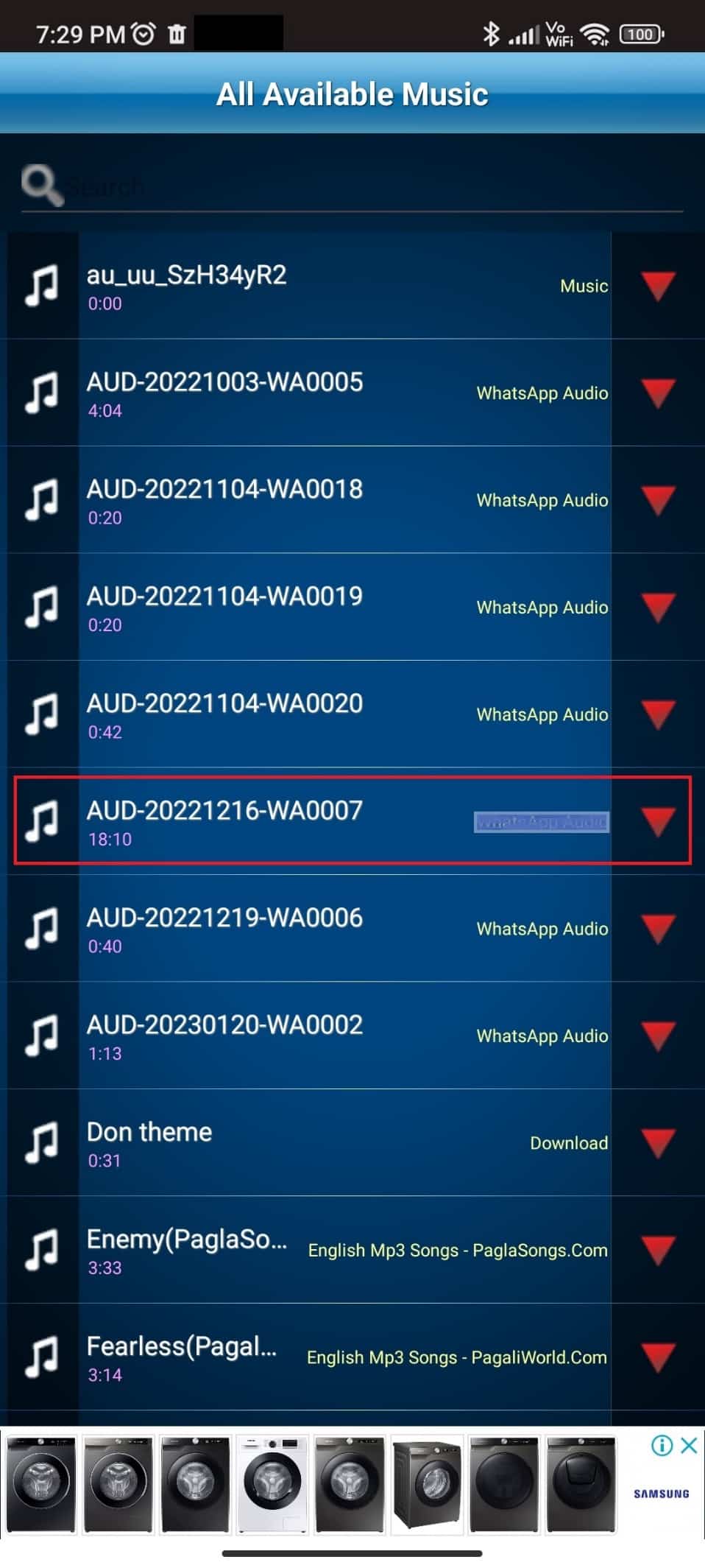 Seleccione el audio TikTok guardado 