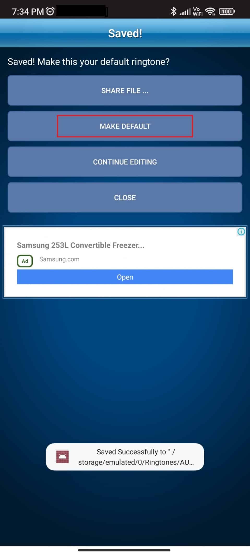 Toca HACER PREDETERMINADO para guardar el sonido de TikTok como tu tono de llamada |  Cómo guardar un sonido TikTok como tono de llamada