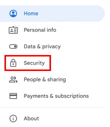 Una vez que haya iniciado sesión, vaya a la opción Seguridad de la izquierda.