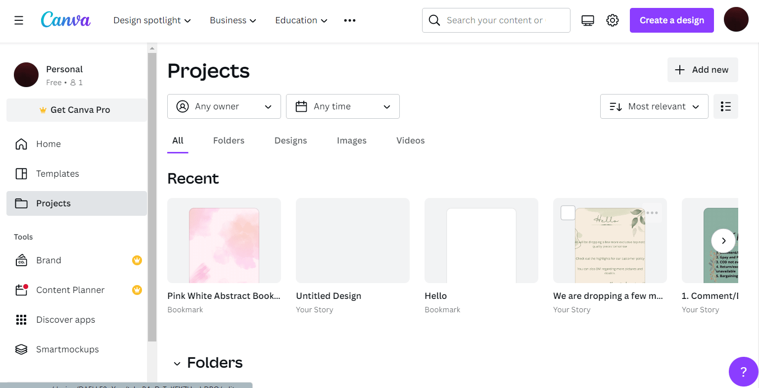 Elige el proyecto en canva.  Cómo rotar una imagen en Canva