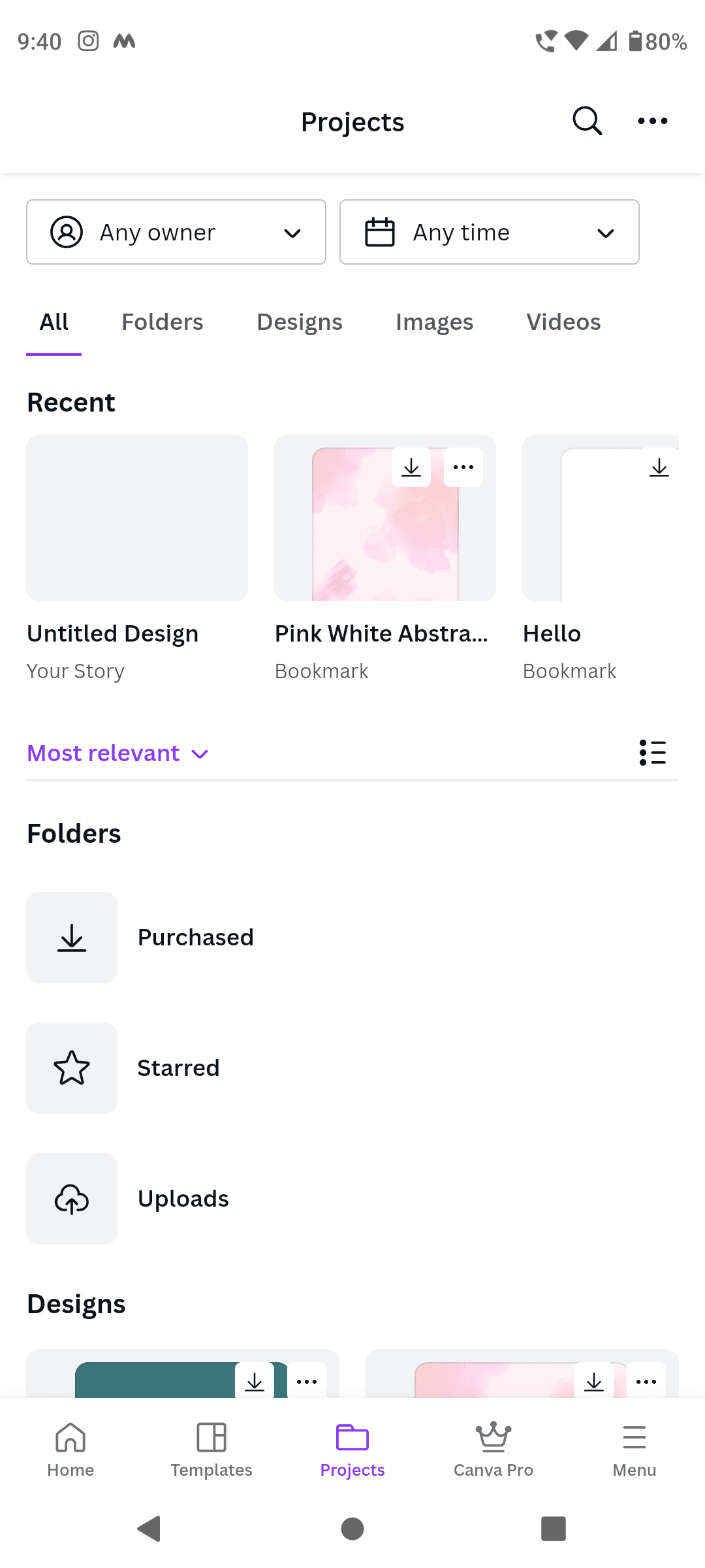 Seleccione un proyecto en canva