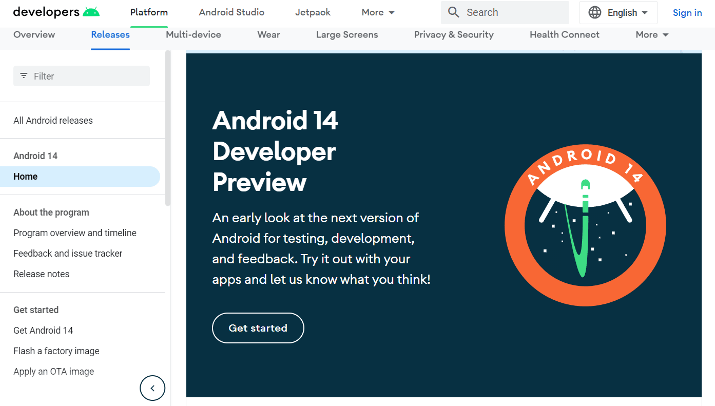 Vista previa para desarrolladores de Android 14