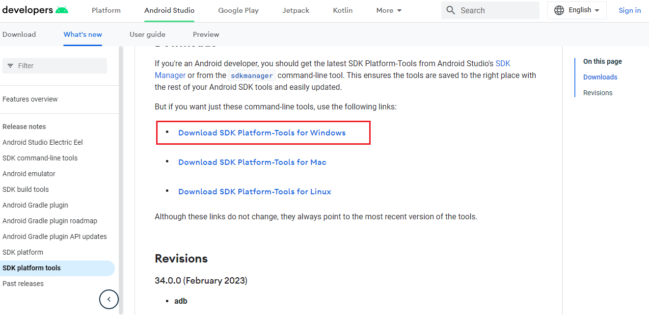 descargar la página web de herramientas de la plataforma SDK de Android