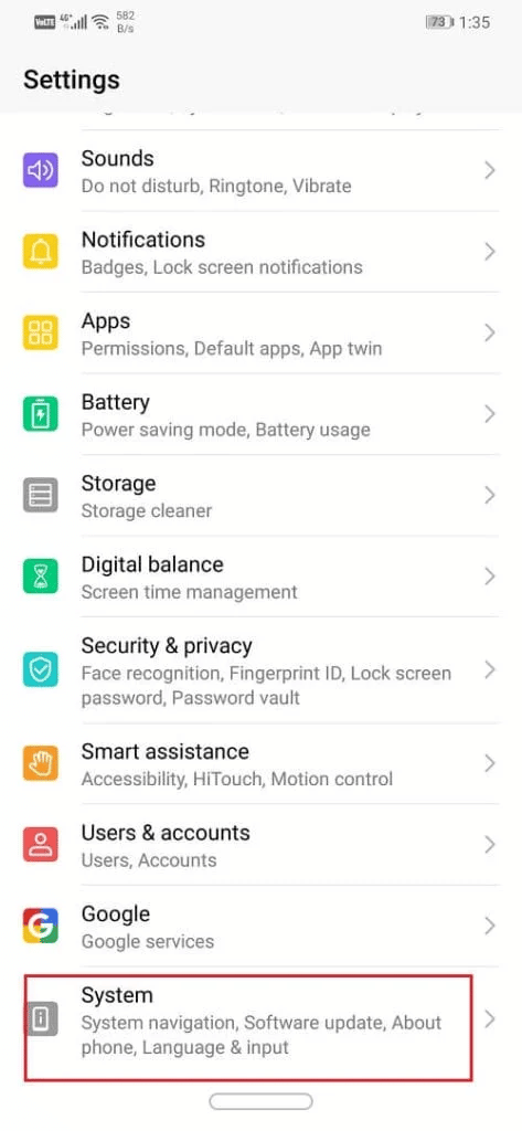 Vaya a la pestaña Sistema y toque para abrir.  Cómo cambiar de Android 14 a Android 13