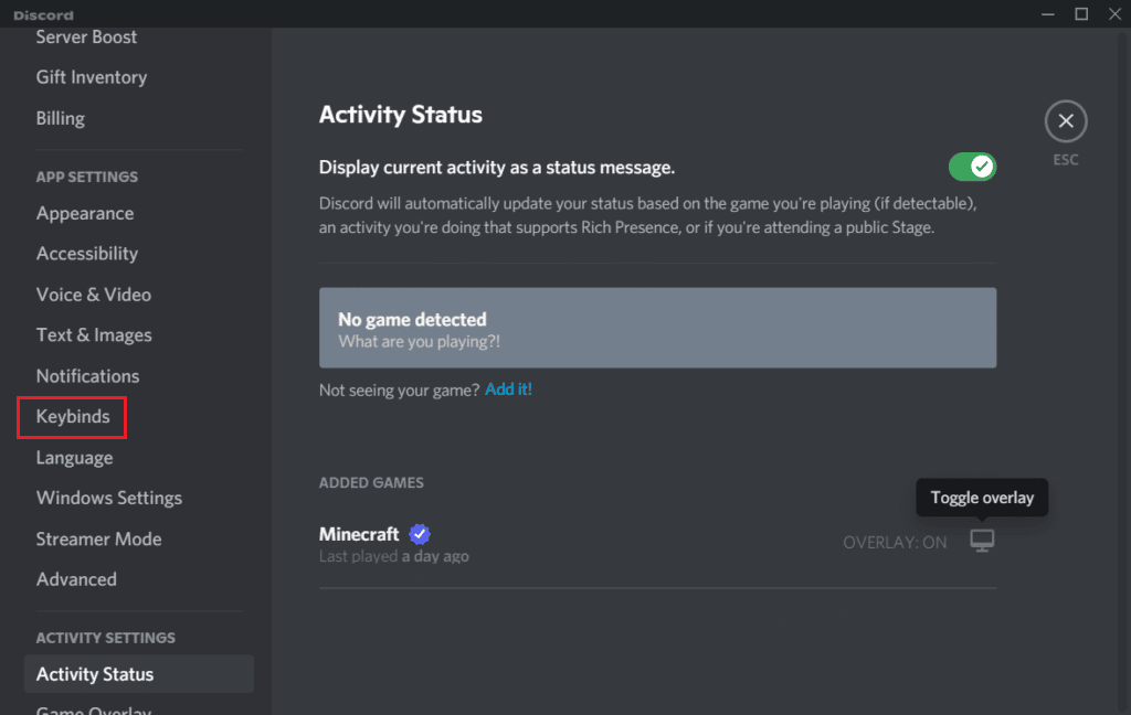 configuración de combinaciones de teclas de discordia