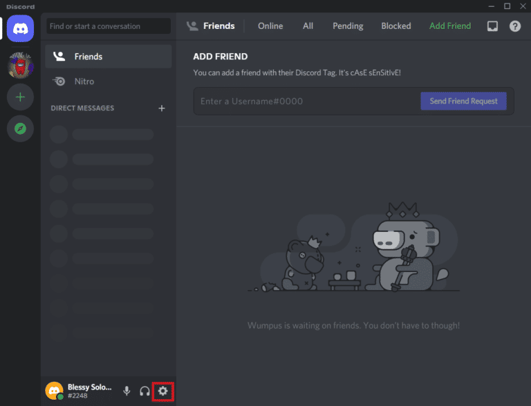 Haga clic en el icono de engranaje de Configuración. Arreglar Discord se congela después de un problema de juego de liga
