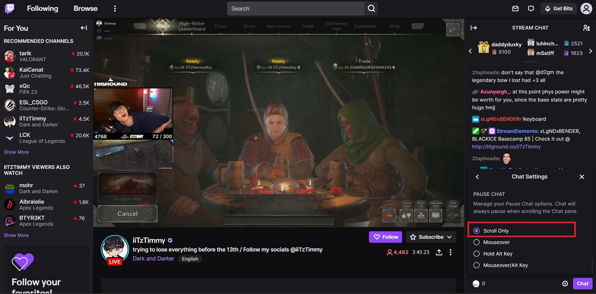 Seleccione la opción Solo desplazamiento. | Cómo pausar el chat de Twitch