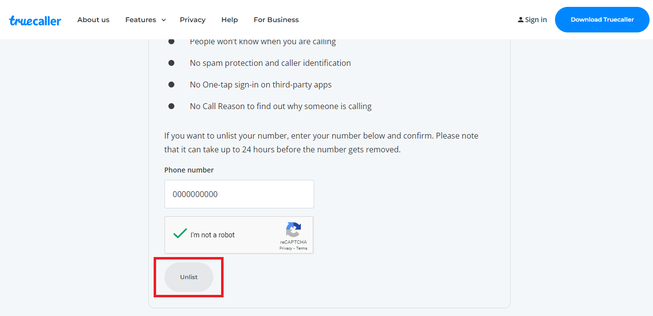 Deslistar en Truecaller Protal de deslistar.  ¿Cómo hago para que mi número no figure en la lista y se elimine de TrueCaller?