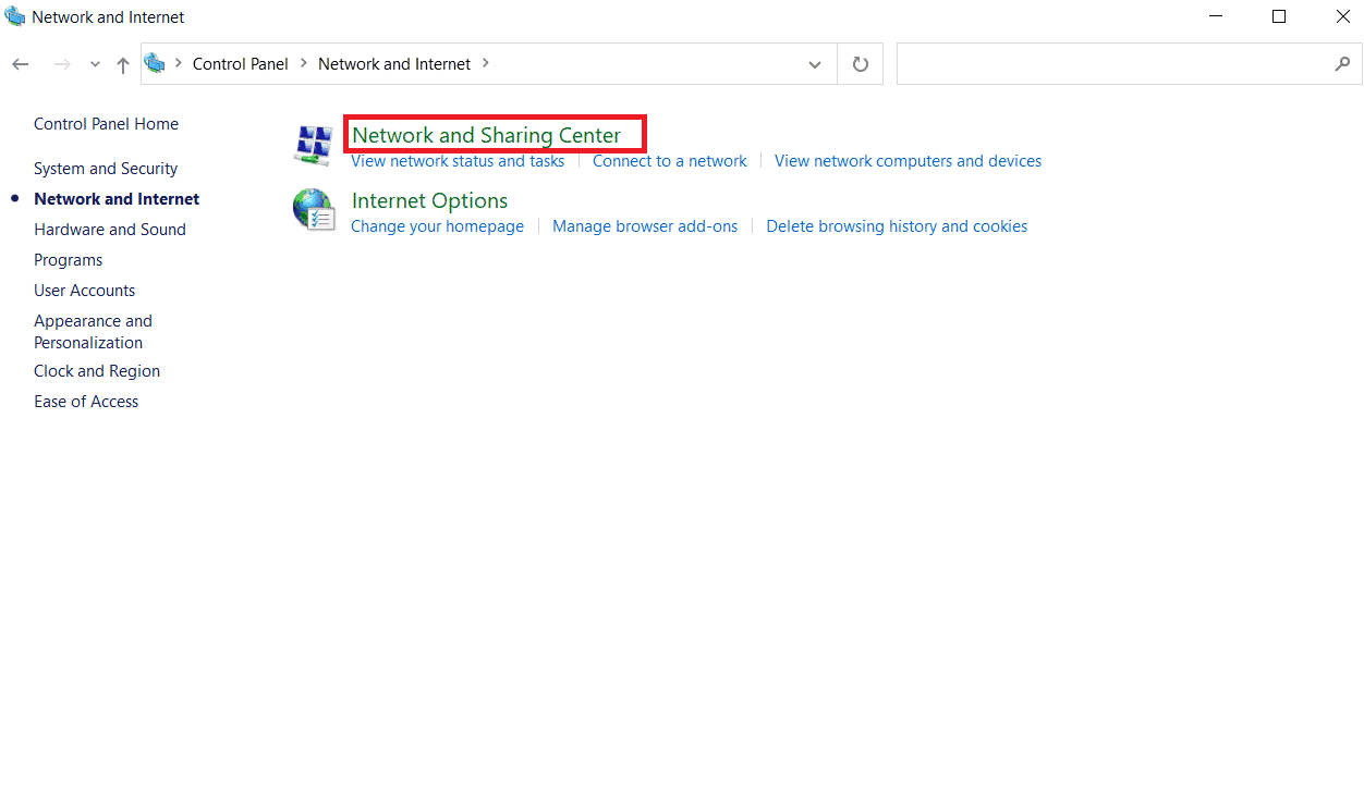 haga clic en Centro de redes y recursos compartidos.  Arreglar el código de error de Destiny 2 Anteater
