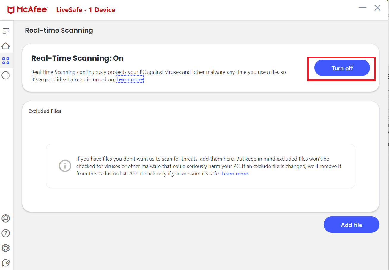 desactivar el escaneado en mcafee.  Arreglar el código de error de Destiny 2 Anteater