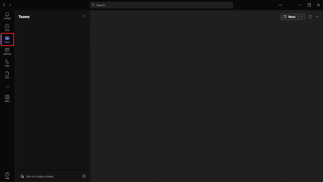 Haga clic en el icono de Teams en la barra de navegación.