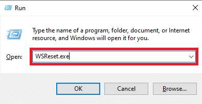 escriba WSReset.exe y presione la tecla Enter