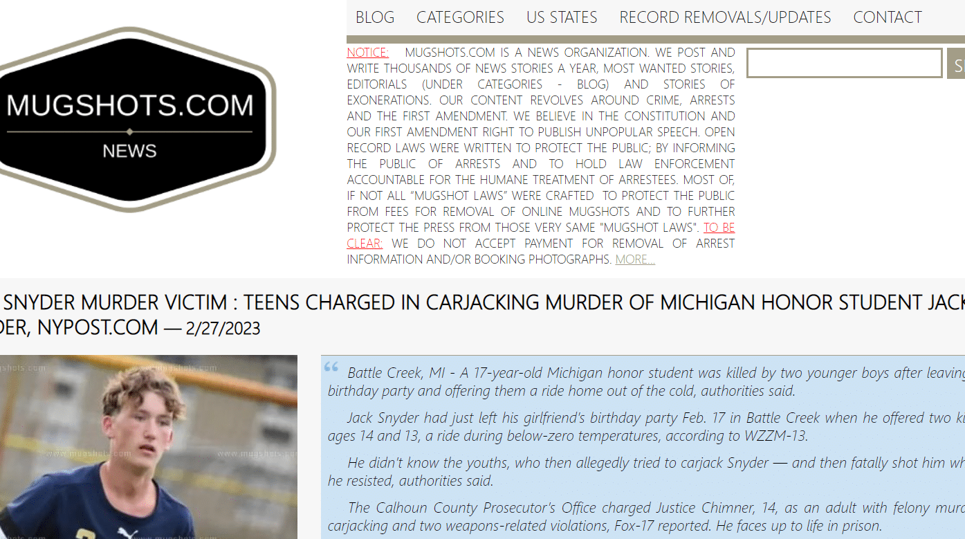 Sitio web Mugshots.com