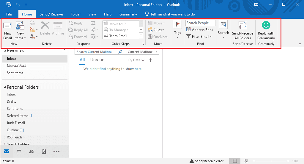 barra de herramientas en Outlook