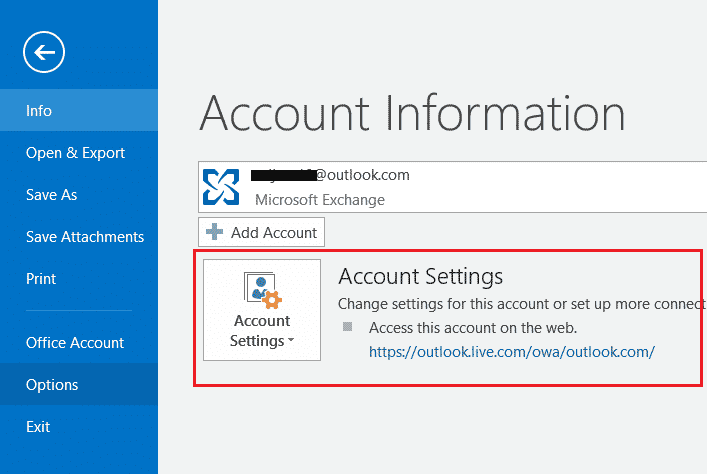 haga clic en Configuración de la cuenta en el panel derecho