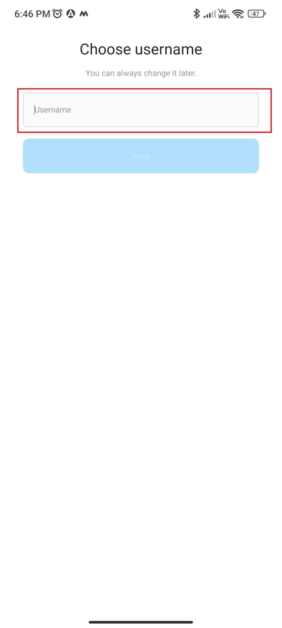 Escriba el nombre de usuario que ha decidido para su cuenta finsta