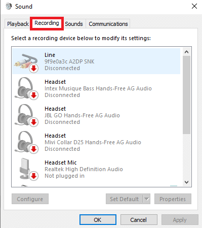navegue a la pestaña Grabación.  Cómo reparar el código de error de Audacity 9999 en Windows 10