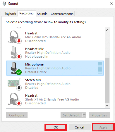 haga clic en Aplicar y luego en Aceptar para guardar los cambios