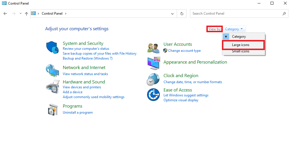 seleccione Iconos grandes