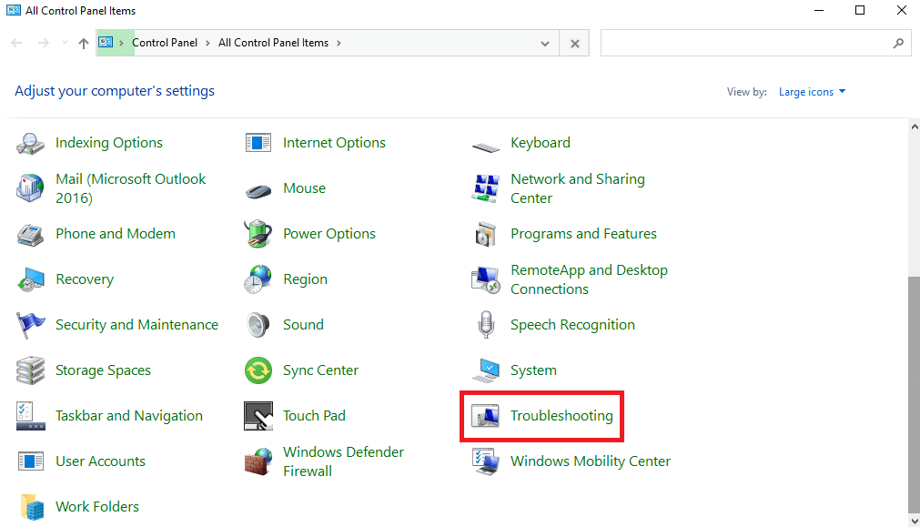 Desplácese hacia abajo y seleccione Solución de problemas.  Cómo reparar el código de error de Audacity 9999 en Windows 10