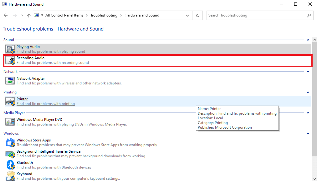 seleccione Grabación de audio