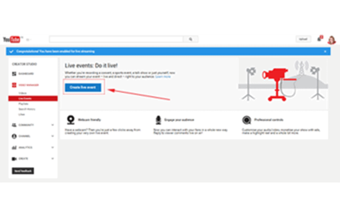 5 paso Configura tu canal de YouTube para participar en el evento en vivo.