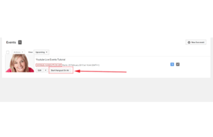 Si regresas a la pestaña abierta de YouTube, verás que has sido redirigido a la página Eventos de tu cuenta de YouTube.