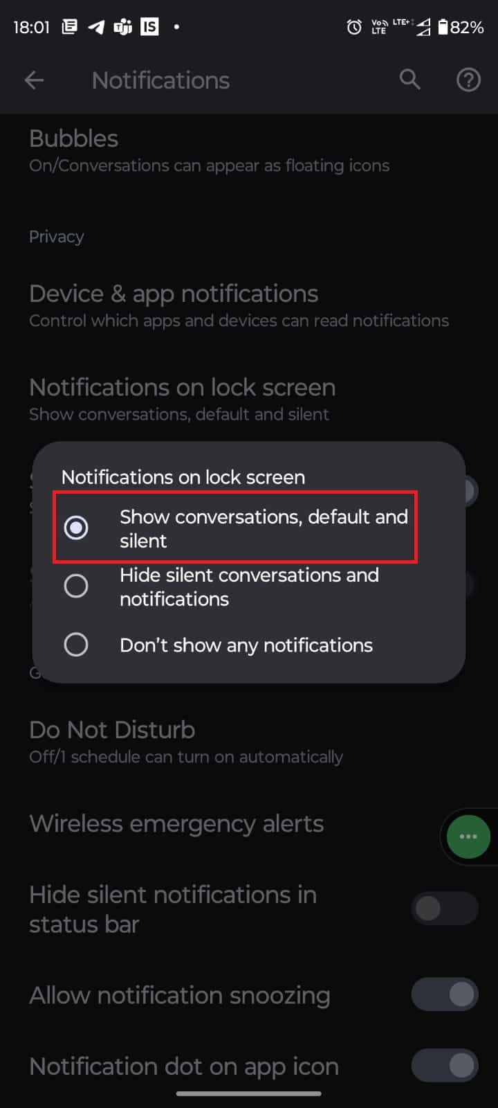 mostrar conversaciones predeterminadas y silenciosas. 