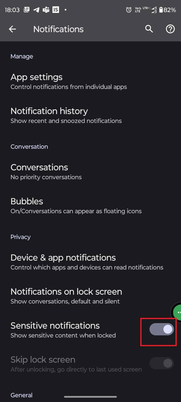 Active la barra de alternancia ubicada junto a la opción de notificación confidencial.