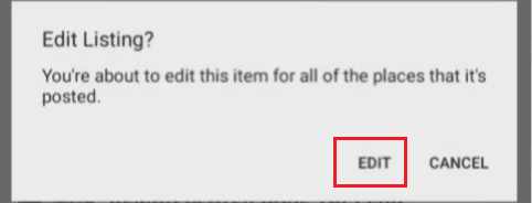 Toque EDITAR en la ventana emergente para confirmar la acción