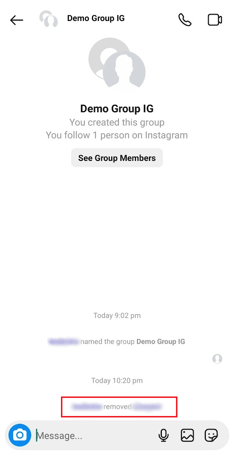 persona que ha sido eliminada verá la notificación |  Cómo agregar a alguien en un chat grupal en Instagram