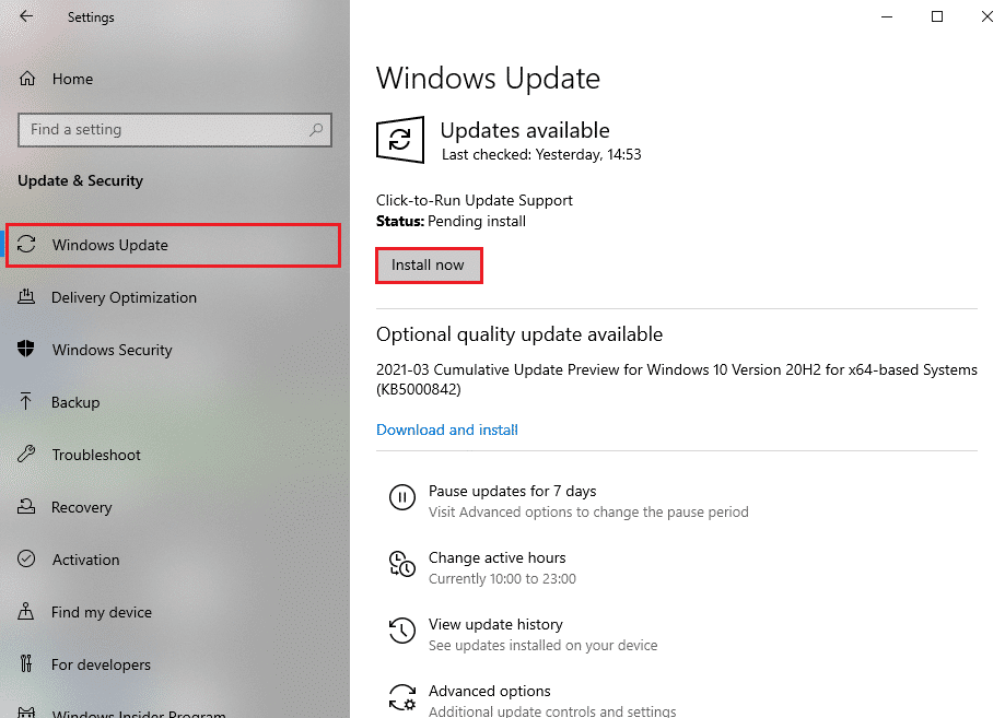 Haga clic en instalar ahora para descargar las actualizaciones disponibles. Cómo reparar el error de conexión de Spotify Code 4 en Windows 10