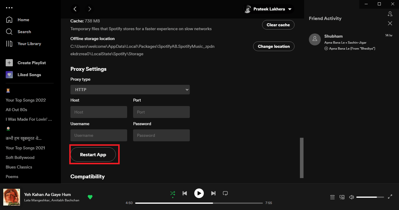haga clic en Reiniciar aplicación para guardar los cambios. Cómo reparar el error de conexión de Spotify Code 4 en Windows 10