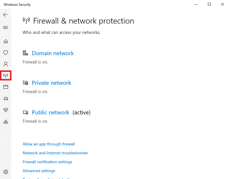 vaya a Firewall y protección de red