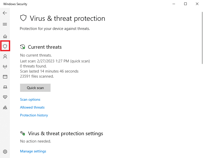 vaya a Protección contra virus y amenazas. Cómo reparar el error de conexión de Spotify Code 4 en Windows 10